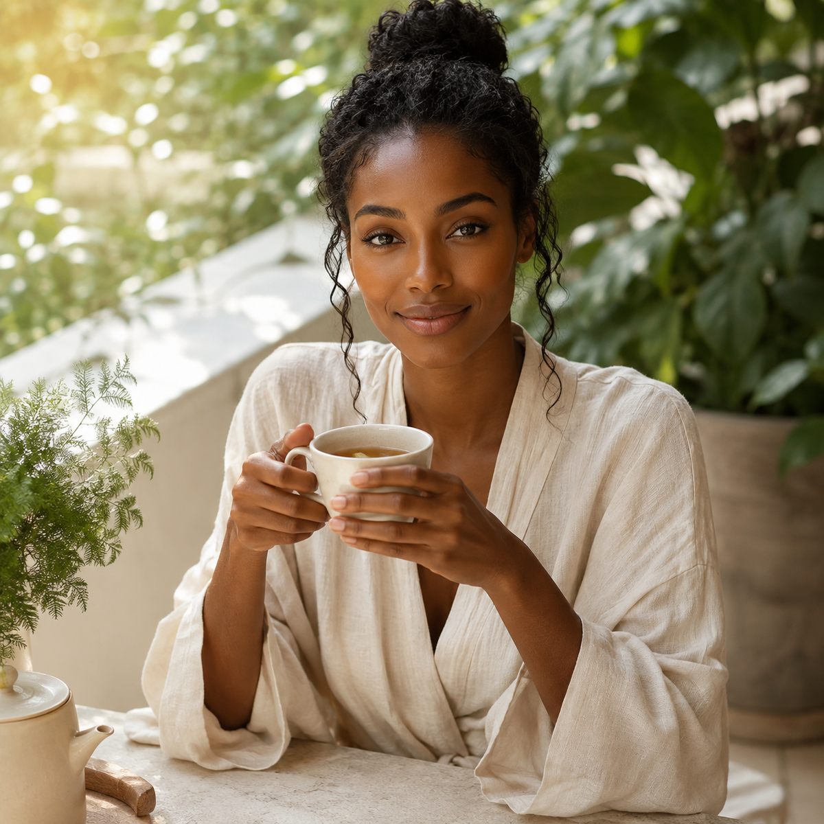 Woman enjoying a quiet moment with tea