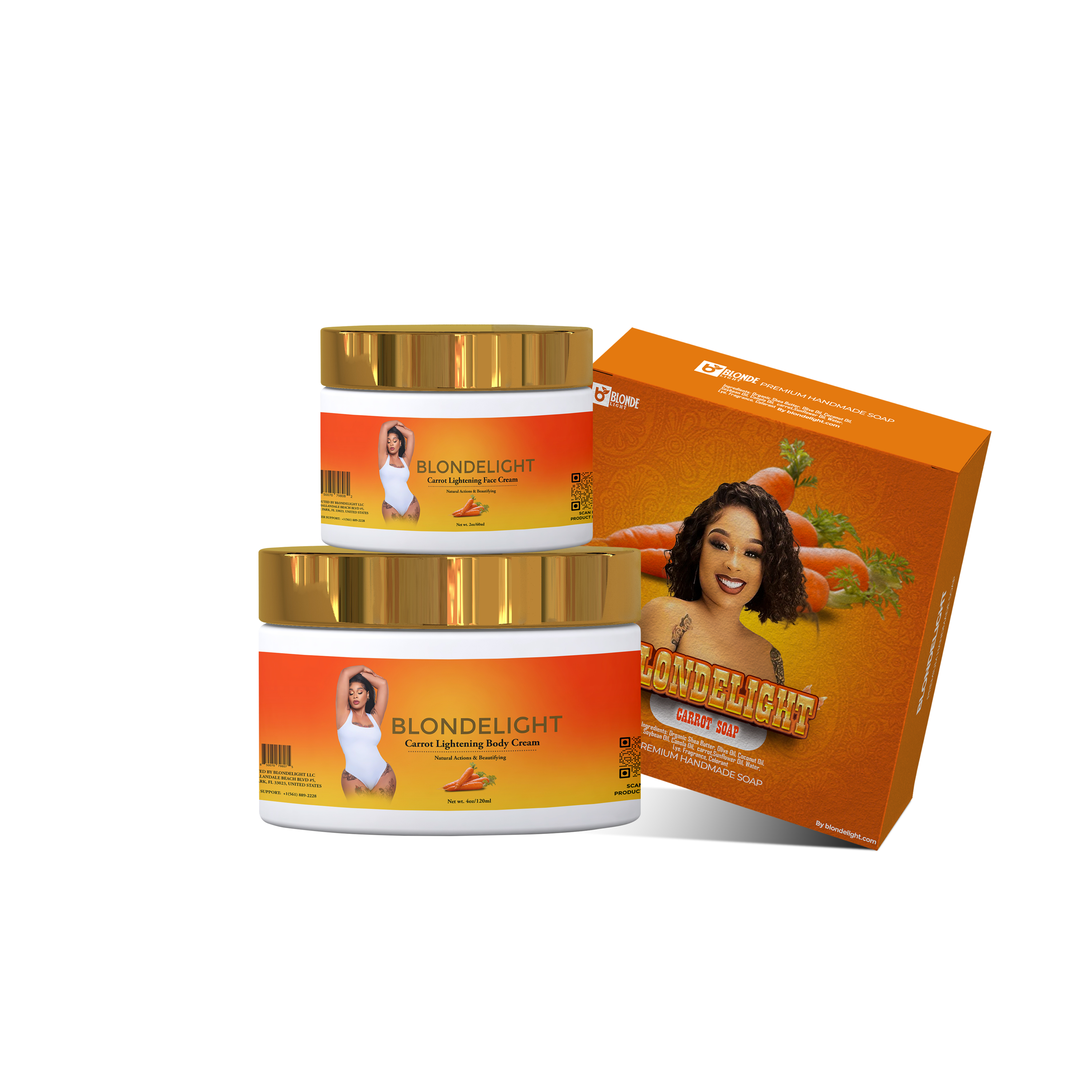 Small Carrot set - Blondelight Carrot Complete Set with two body creams and packaging for radiant skin.