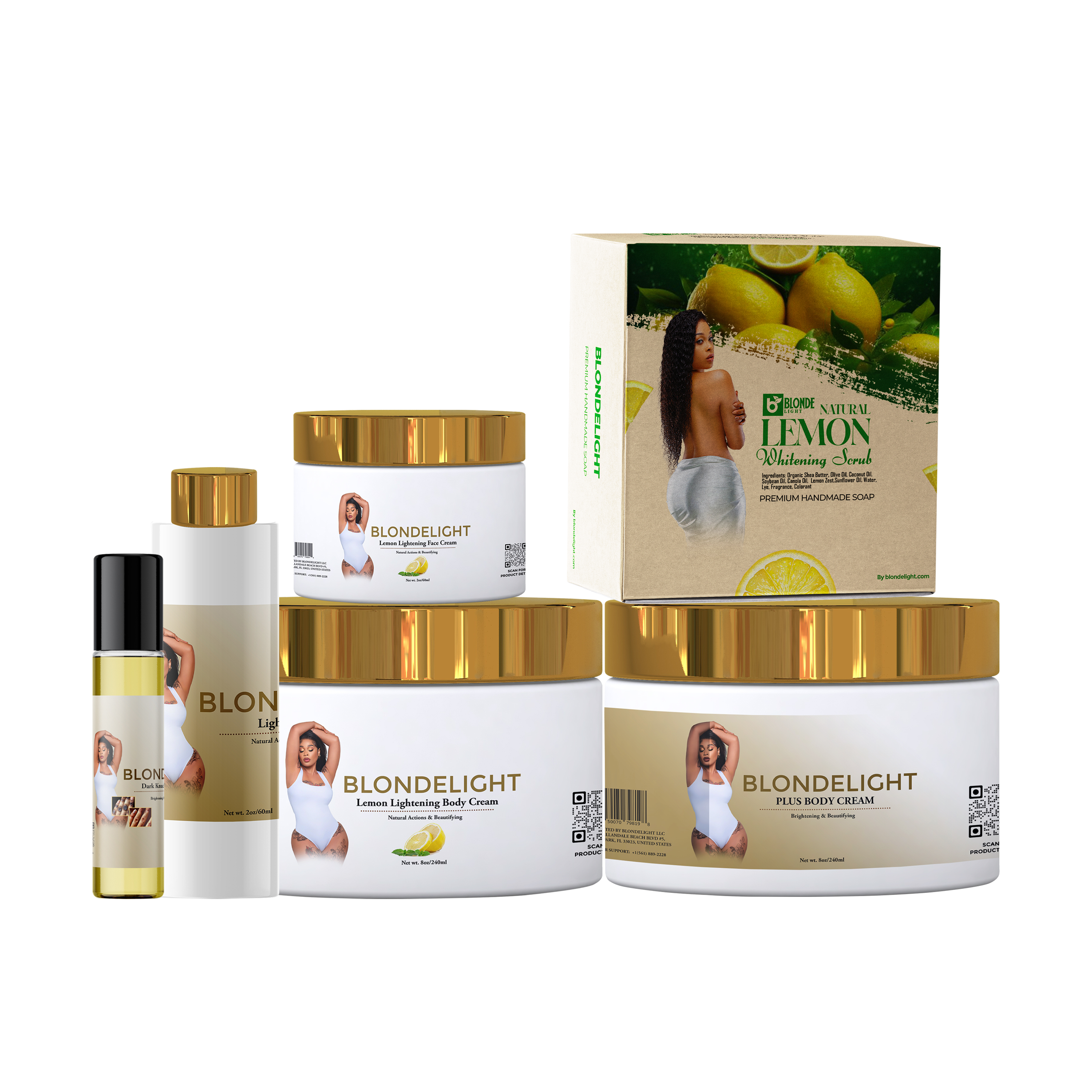 Supreme Set featuring Blondelight skincare products for brighter and smoother skin with lemon ingredients.