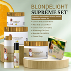 Blondelight Supreme Set including body creams, face cream, and soaps for radiant skin results.