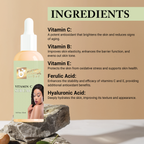Vitamin C serum ingredients highlighting Vitamin C for skincare benefits and antioxidant properties.