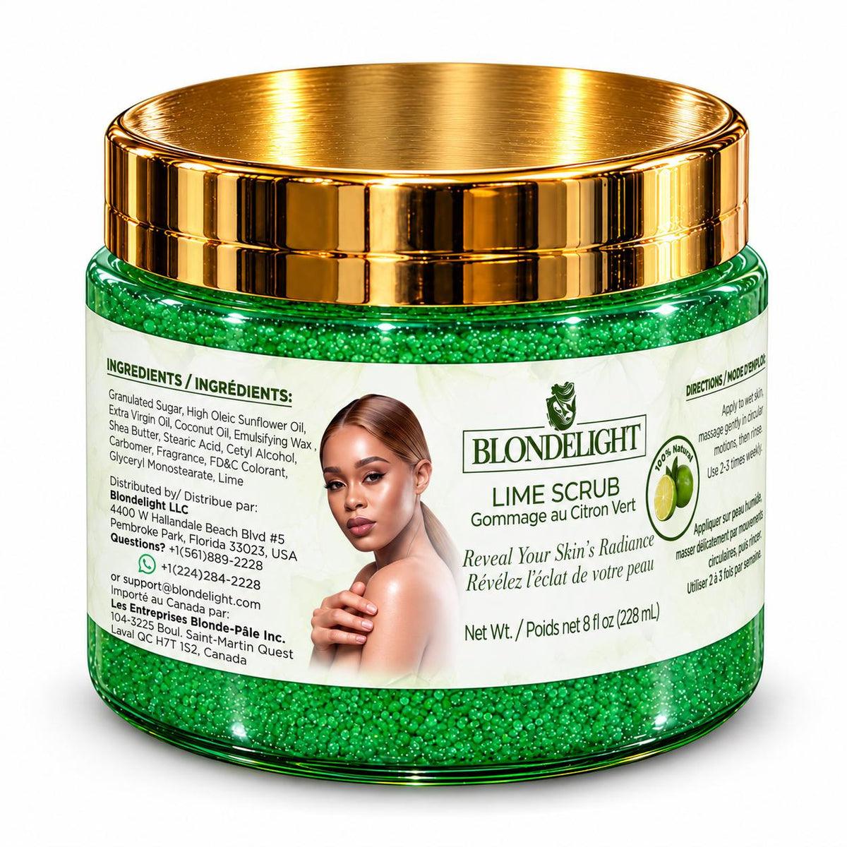 BLONDELIGHT Lime Body Scrub with Sugar, Shea Butter & Coconut Oil - 8 fl oz (228 mL)