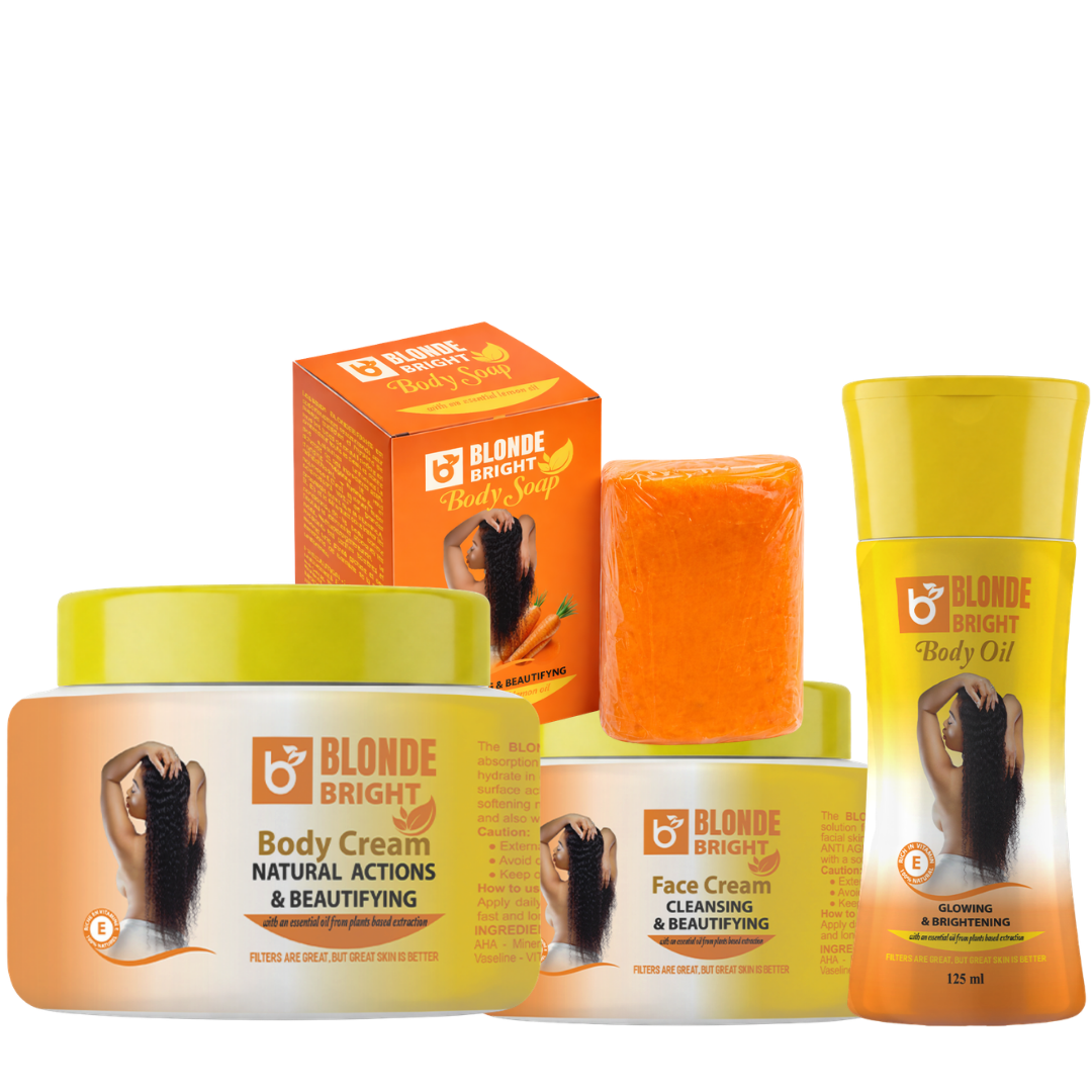 BLONDEBRIGHT Body Cream, Face Cream, Oil  With Carrot Soap 4-Piece Beauty Set