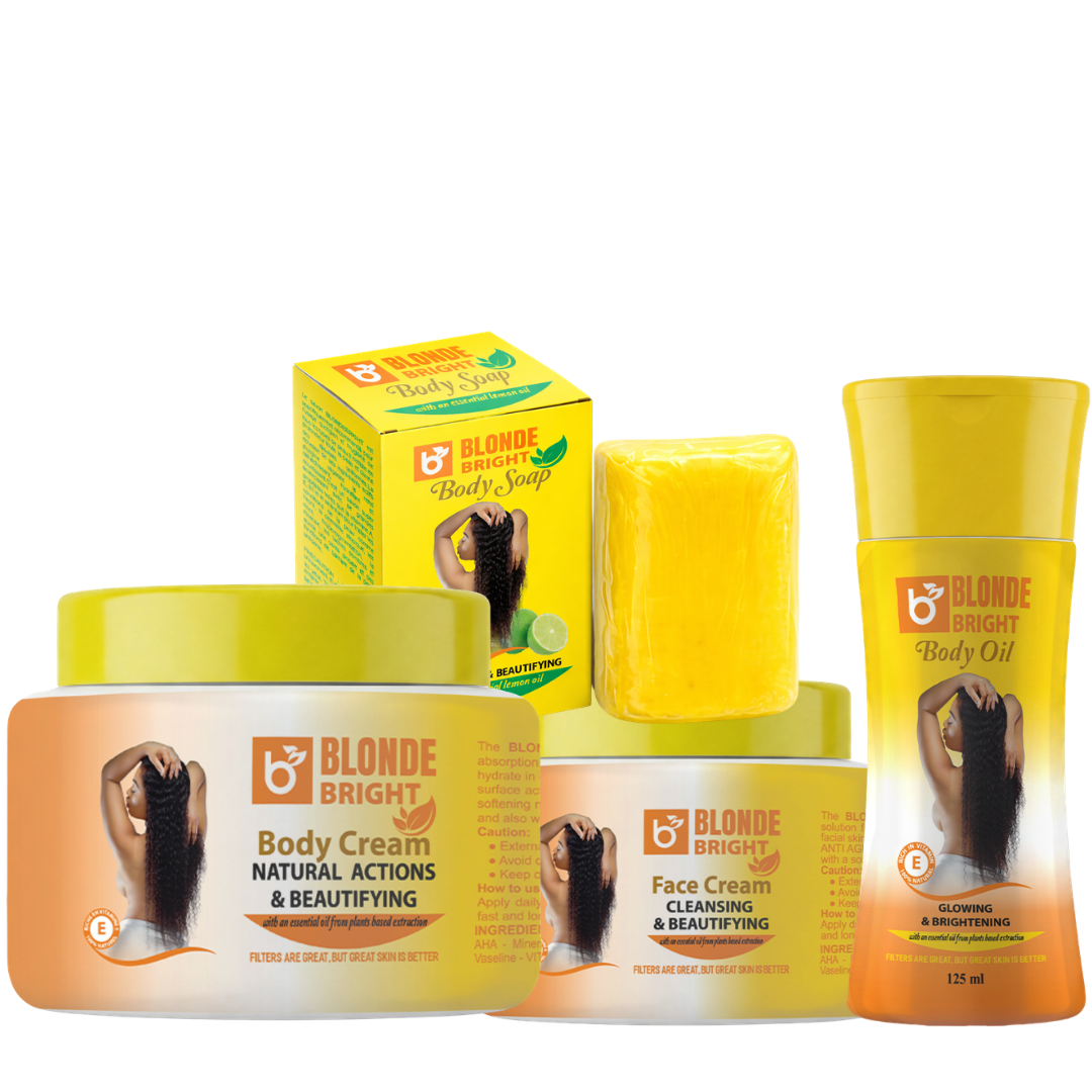 BLONDEBRIGHT Body Cream, Face Cream, Oil, Lemon Soap 4-Piece Beauty Set