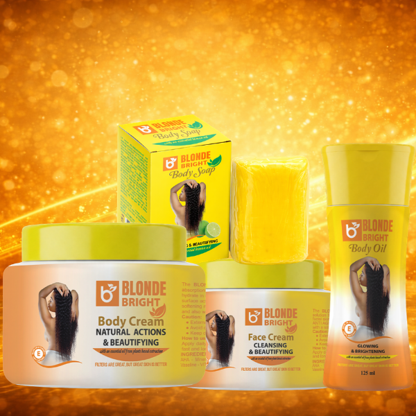 BLONDEBRIGHT Body Cream, Face Cream, Oil, Lemon Soap 4-Piece Beauty Set