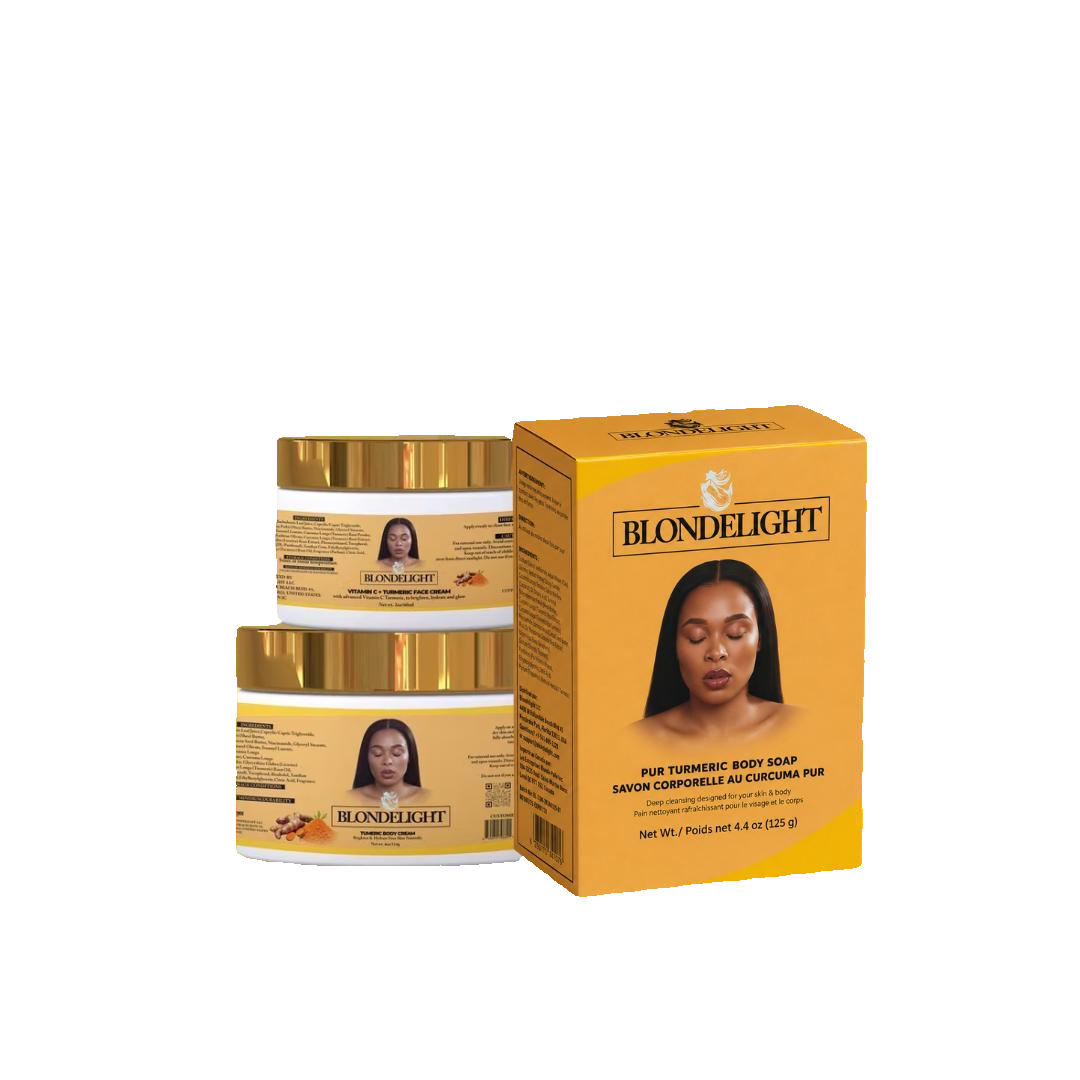 Blondelight Turmeric Rich Daily Care 3-Piece Adult Skin Care Kit - Glycerin-Infused Cleanser, Moisturizer, Cream for Cleansing, Moisturizing, Hydrating Combo Skin Needs on white