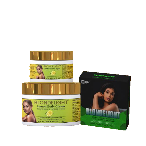 BLONDELIGHT Lemon Daily Body Care Set, Including Cleanser & Cream, Soap on white