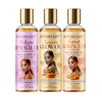 BLONDELIGHT LLC 3-Piece Face & Body Oil Set - Hydrolyzed Collagen, Turmeric, Carrot Infused Scented Brighten Glow Oils, Lightweight Daily Hydrating Bottle Set, 6.76 fl oz Each on white