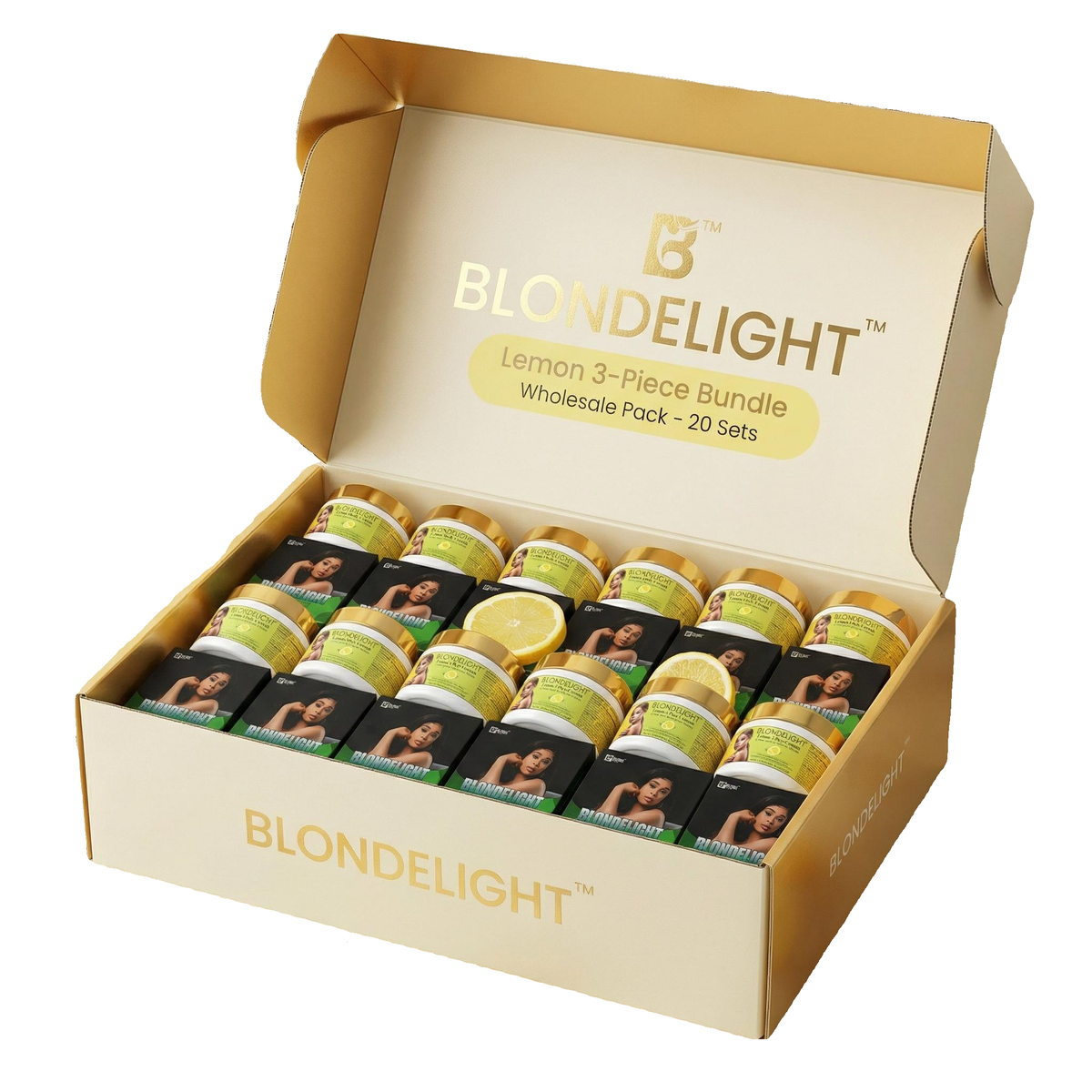 BLONDELIGHT Lemon Daily Set (3-Piece) Reseller Wholesale Bundle – $500 for $2000 Value on white