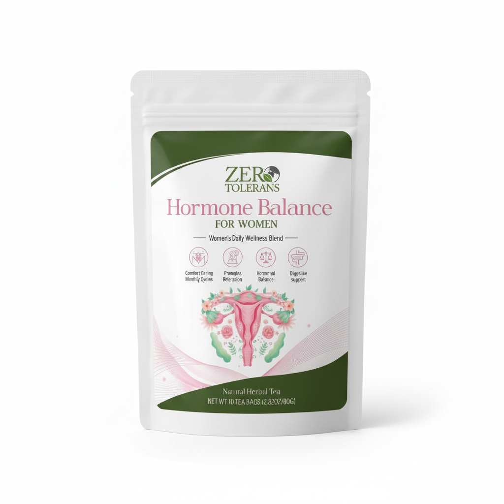 Angled product view of BLONDELIGHT Women’s Cycle Comfort Herbal Tea on a white background