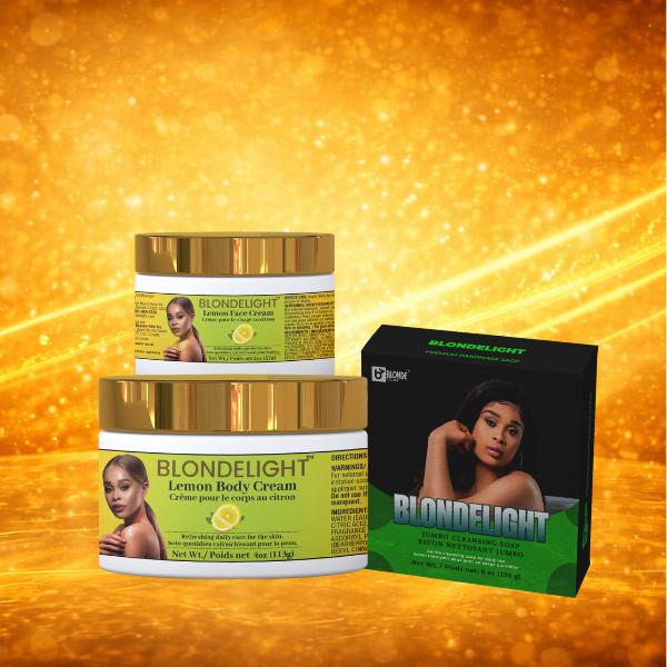 BLONDELIGHT Lemon Daily Body Care Set, Including Cleanser & Cream, Soap