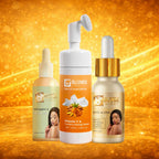 BLONDELIGHT 3-Piece Multi-Pack Skincare Bundle Kit - Turmeric Foam Wash Cleanser, Vitamin C Facial Serum, Natural Extracts for Smooth, Brightening Daily Glow, Dry Skin, Gift